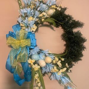 Festive Blue and Yellow Holiday Wreath